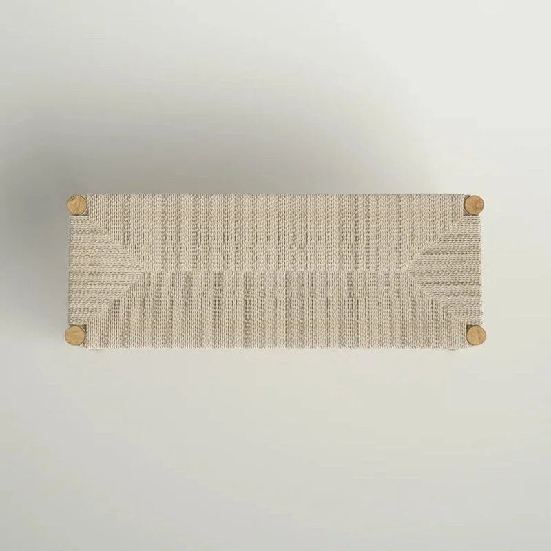 Mieres Boho-Inspired Solid Wood Bench with Woven Rope Seat - Mid-Century Modern Indoor Ottoman with Rubber Wood Legs for Home Office 9