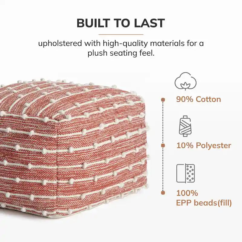 Handmade 22-Inch Square Pouf Ottoman by Jani Surin - Versatile Footrest for Living Room, Bedroom, Nursery, and Kids' Room 3