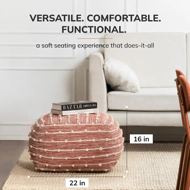 Handmade 22-Inch Square Pouf Ottoman by Jani Surin - Versatile Footrest for Living Room, Bedroom, Nursery, and Kids' Room 9