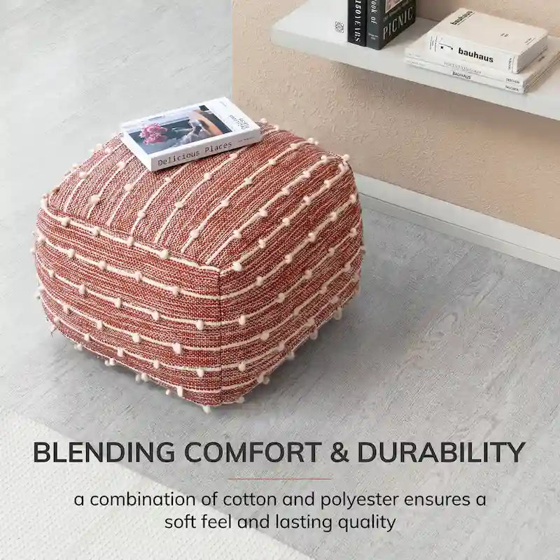 Handmade 22-Inch Square Pouf Ottoman by Jani Surin - Versatile Footrest for Living Room, Bedroom, Nursery, and Kids' Room 10