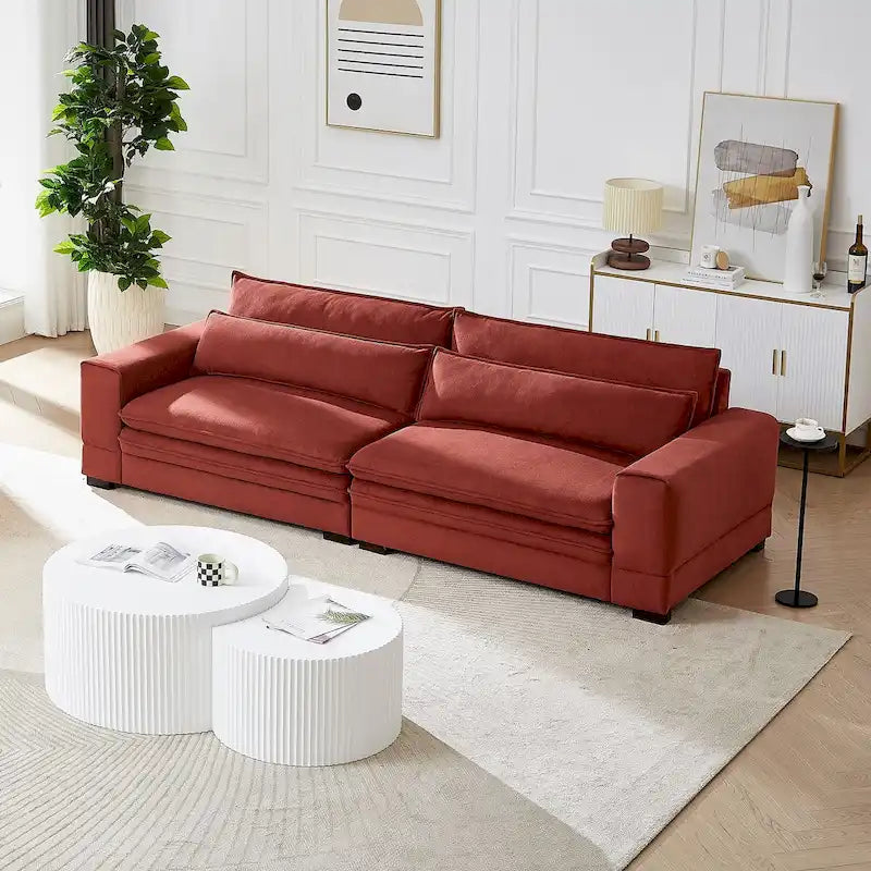 104-Inch Mid-Century Modern Upholstered Sofa with 2 Pillows and Solid Wood Legs 24