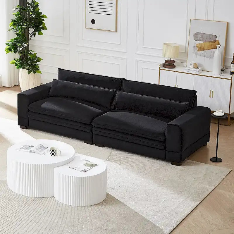 104-Inch Mid-Century Modern Upholstered Sofa with 2 Pillows and Solid Wood Legs 25