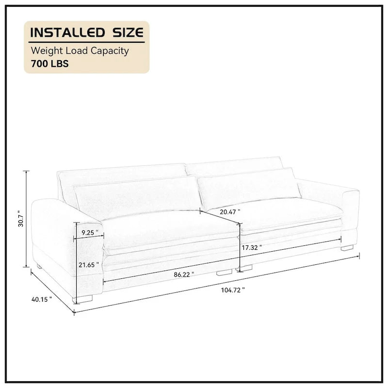 104-Inch Mid-Century Modern Upholstered Sofa with 2 Pillows and Solid Wood Legs 4
