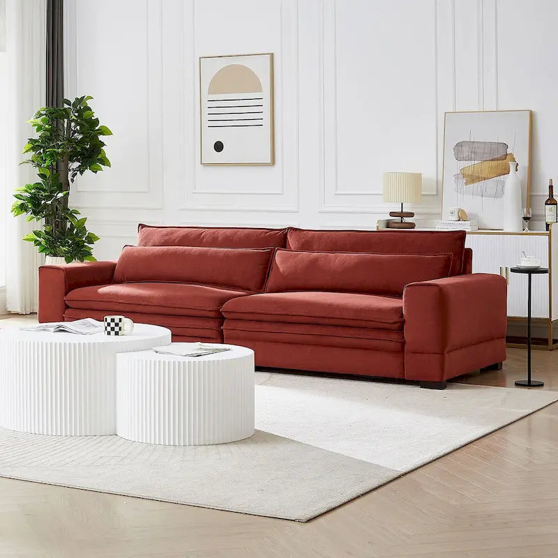 104-Inch Mid-Century Modern Upholstered Sofa with 2 Pillows and Solid Wood Legs 6