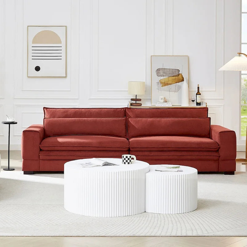 104-Inch Mid-Century Modern Upholstered Sofa with 2 Pillows and Solid Wood Legs 7