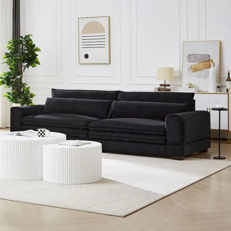 104-Inch Mid-Century Modern Upholstered Sofa with 2 Pillows and Solid Wood Legs 12