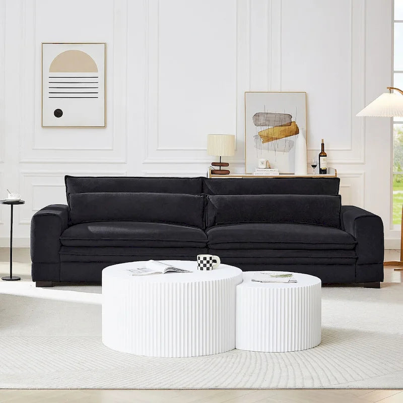 104-Inch Mid-Century Modern Upholstered Sofa with 2 Pillows and Solid Wood Legs 13