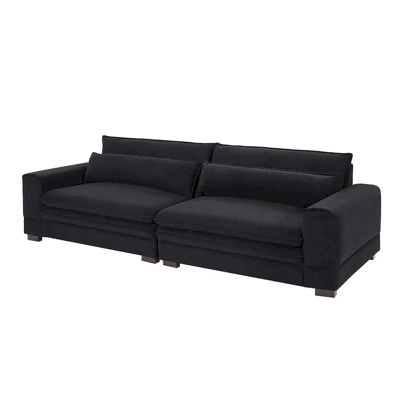104-Inch Mid-Century Modern Upholstered Sofa with 2 Pillows and Solid Wood Legs 15
