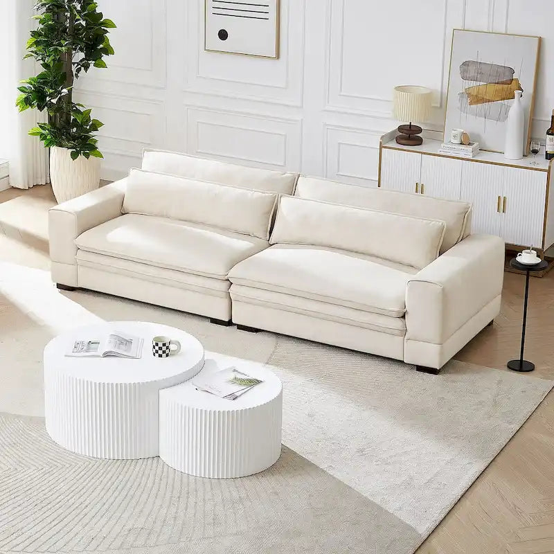 104-Inch Mid-Century Modern Upholstered Sofa with 2 Pillows and Solid Wood Legs 17