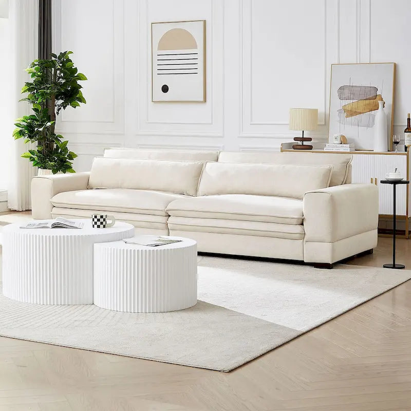 104-Inch Mid-Century Modern Upholstered Sofa with 2 Pillows and Solid Wood Legs 19