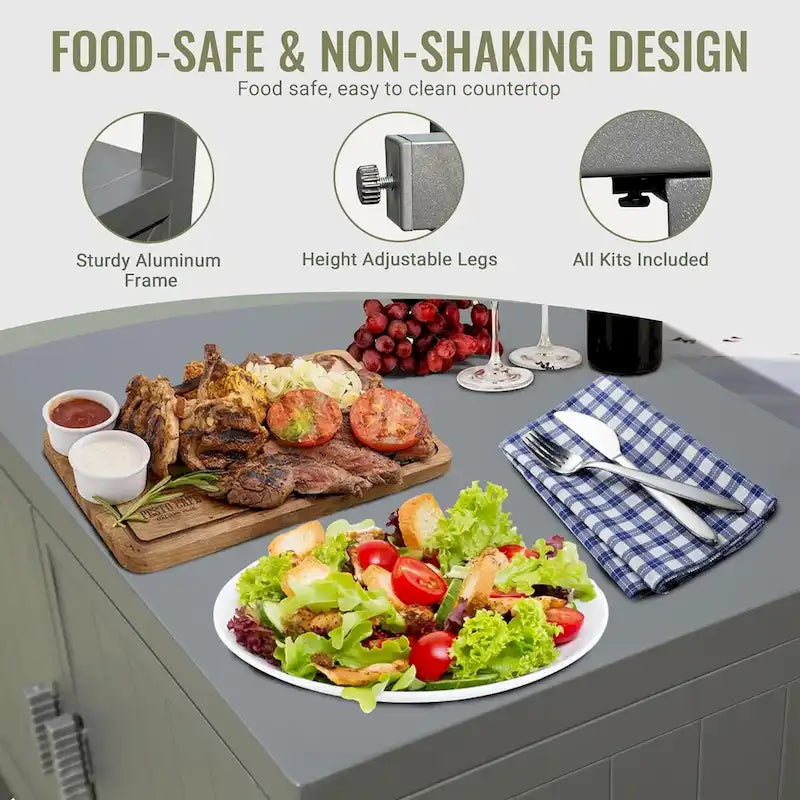 Freestanding Outdoor Kitchen Island with Storage and Prep Table - Grill Storage Cabinet 3