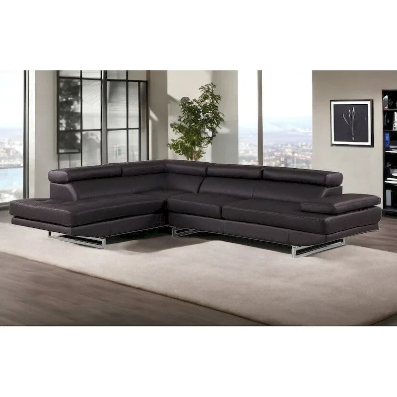 HomeRoots 124" Black Leather L-Shaped Two-Piece Corner Sectional 1