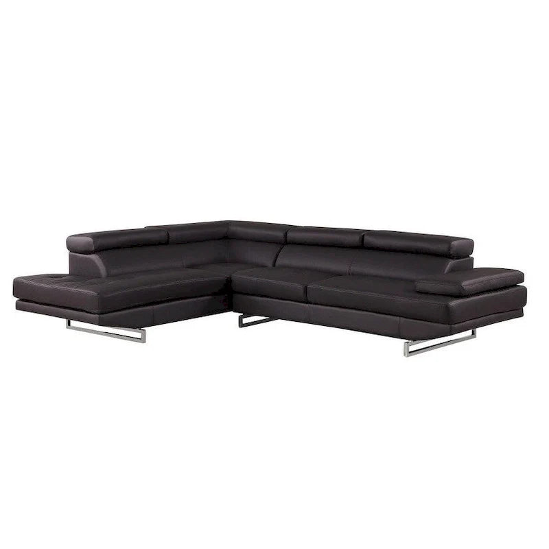 HomeRoots 124" Black Leather L-Shaped Two-Piece Corner Sectional 2