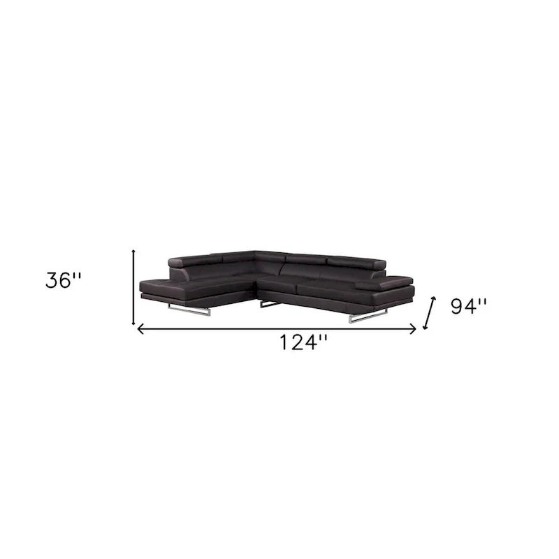 HomeRoots 124" Black Leather L-Shaped Two-Piece Corner Sectional 3