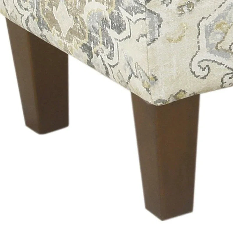 Large Brown and Cream Medallion Print Upholstered Wooden Bench with Hinged Storage 3