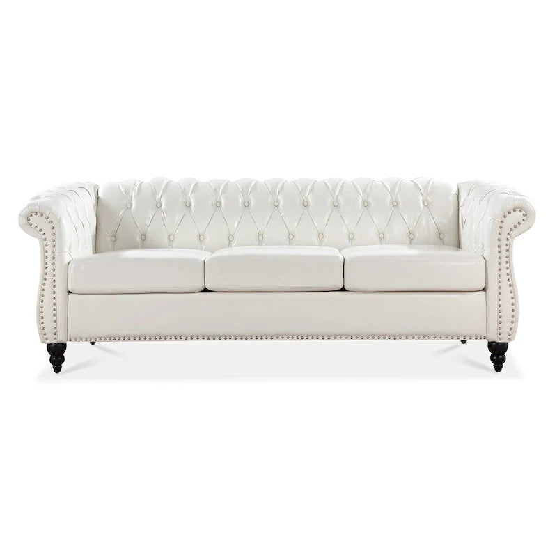 Cream 84.65 Traditional Chesterfield 3-Seater Sofa in PU Leather 4