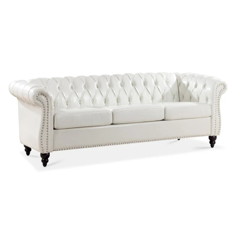 Cream 84.65 Traditional Chesterfield 3-Seater Sofa in PU Leather 5