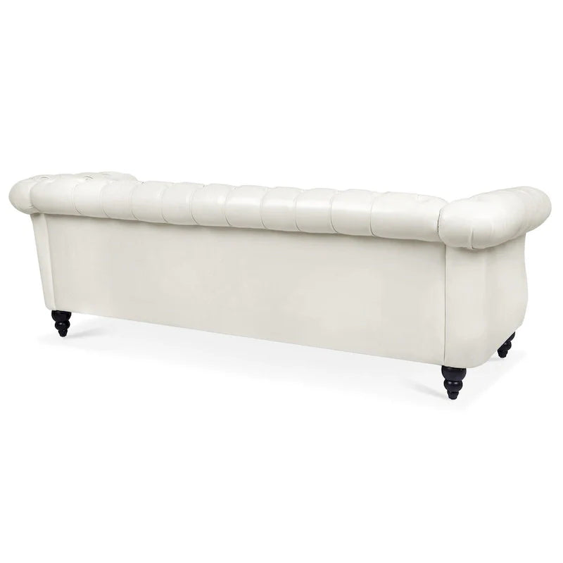 Cream 84.65 Traditional Chesterfield 3-Seater Sofa in PU Leather 7