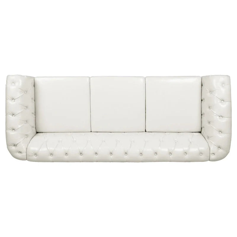 Cream 84.65 Traditional Chesterfield 3-Seater Sofa in PU Leather 9