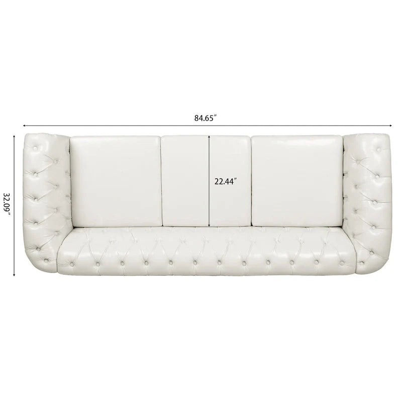 Cream 84.65 Traditional Chesterfield 3-Seater Sofa in PU Leather 12