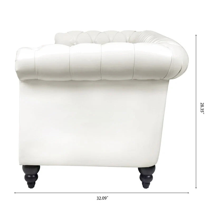 Cream 84.65 Traditional Chesterfield 3-Seater Sofa in PU Leather 13