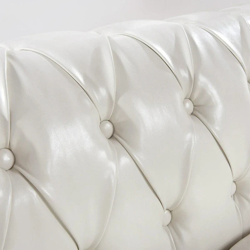Cream 84.65 Traditional Chesterfield 3-Seater Sofa in PU Leather 15