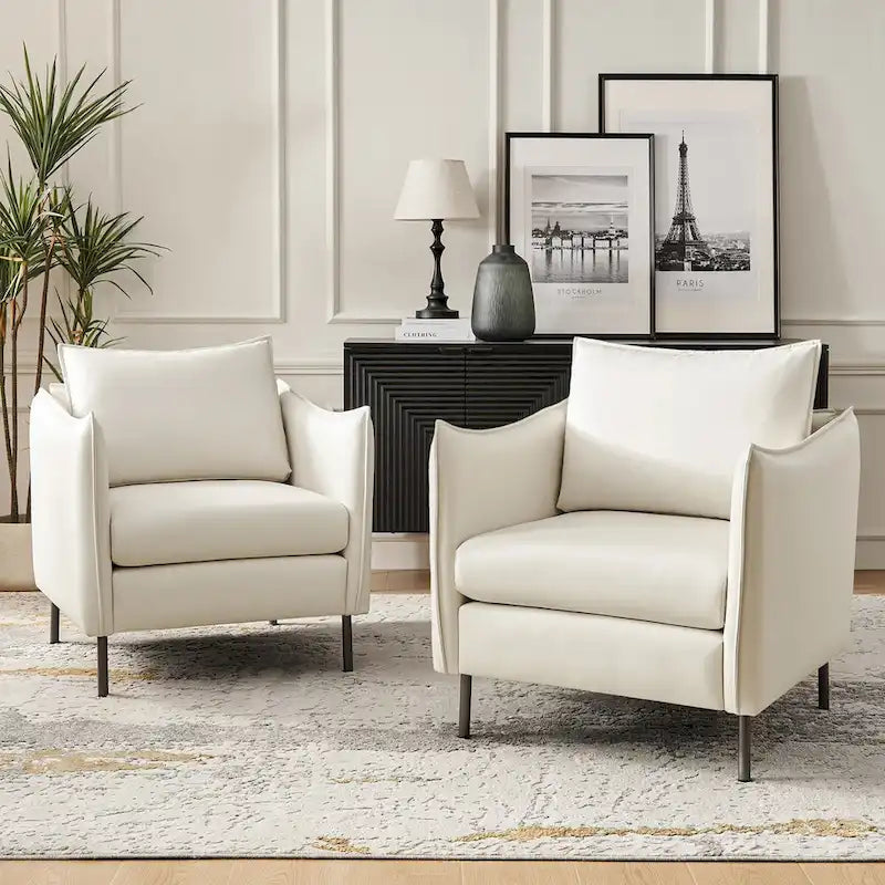 Set of 2 Christopher Modern Armchairs with Anti-Scratch Fabric and Black Metal Legs by HULALA HOME 1