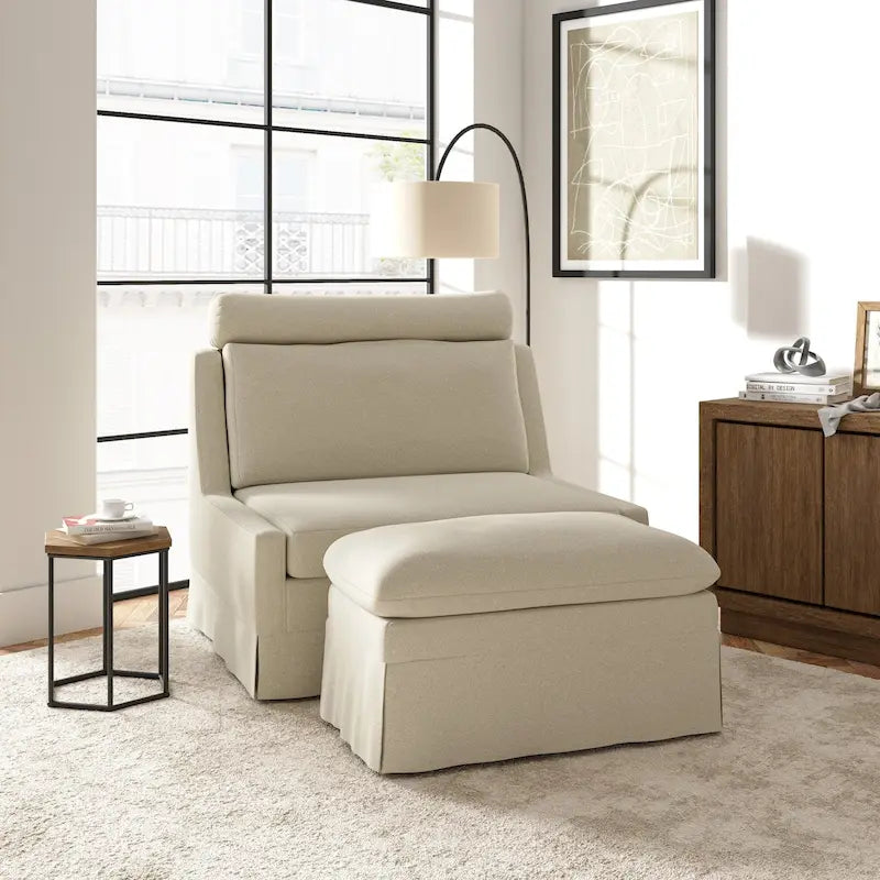 Modern 45" Anne Slipcovered Chair with Ottoman by HULALA HOME 28