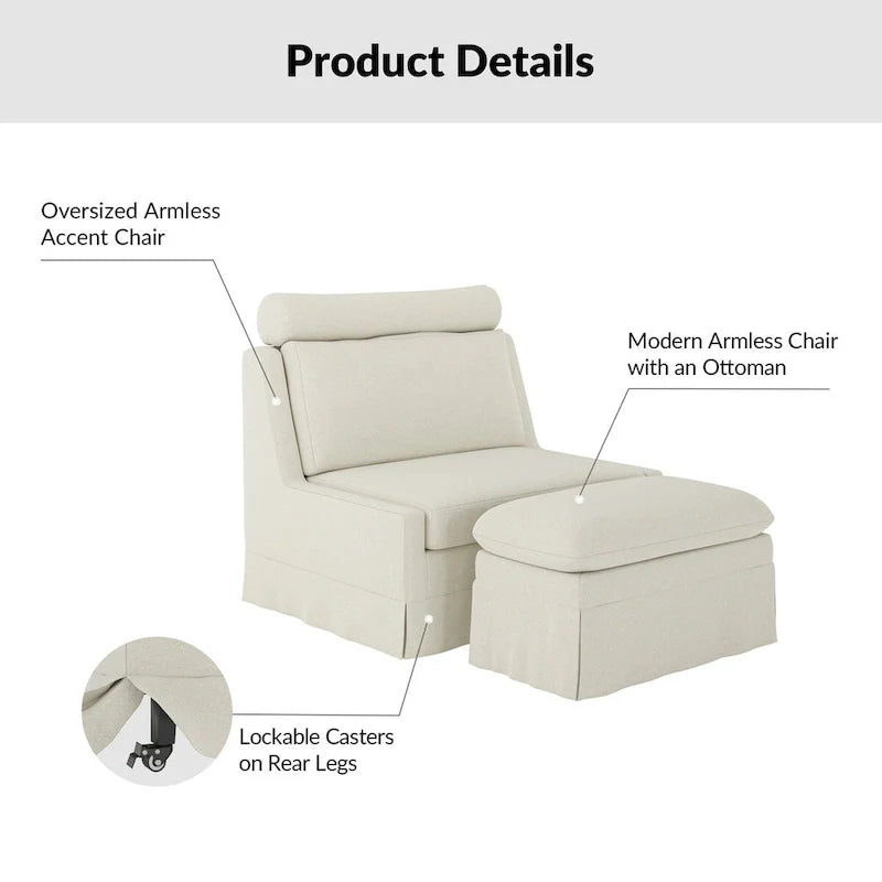 Modern 45" Anne Slipcovered Chair with Ottoman by HULALA HOME 2