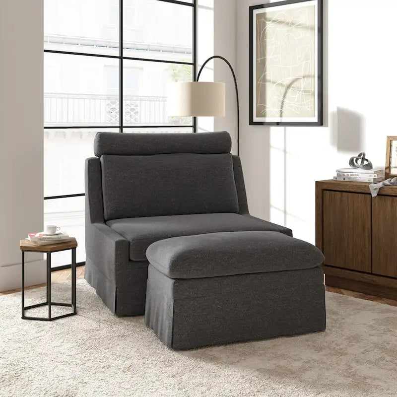 Modern 45" Anne Slipcovered Chair with Ottoman by HULALA HOME 3
