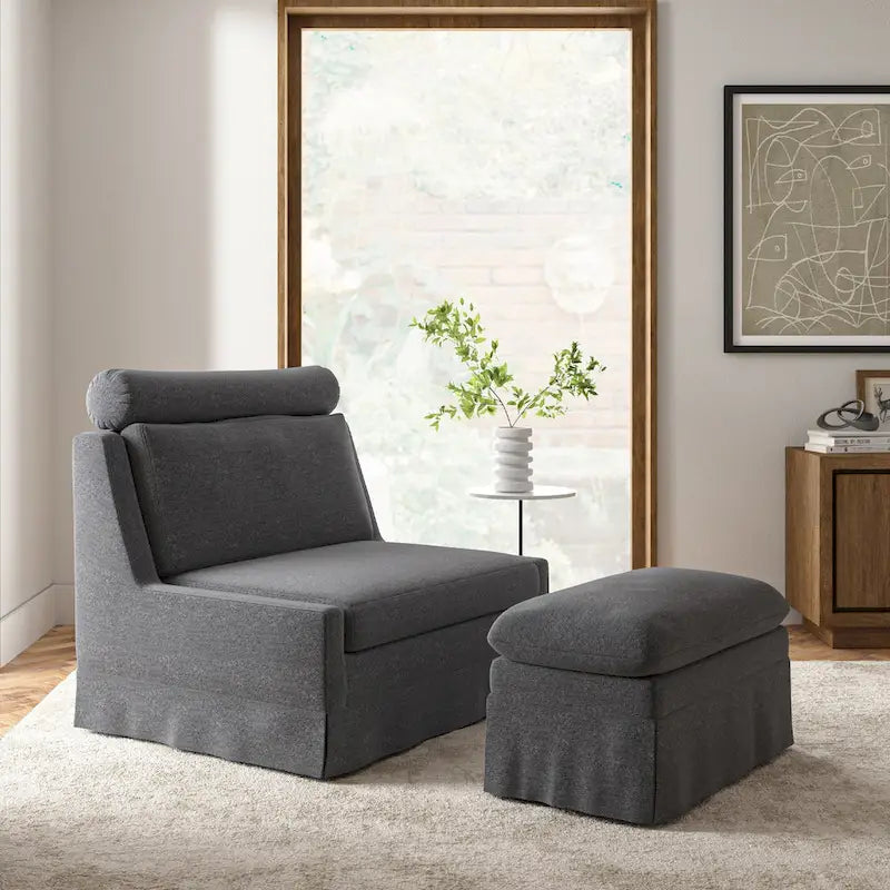 Modern 45" Anne Slipcovered Chair with Ottoman by HULALA HOME 5