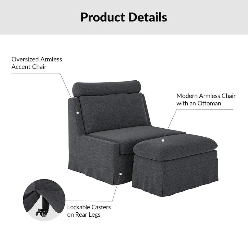 Modern 45" Anne Slipcovered Chair with Ottoman by HULALA HOME 8