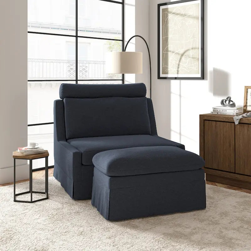 Modern 45" Anne Slipcovered Chair with Ottoman by HULALA HOME 11