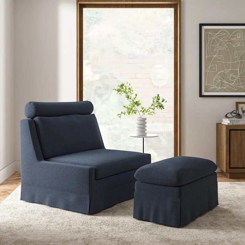 Modern 45" Anne Slipcovered Chair with Ottoman by HULALA HOME 13
