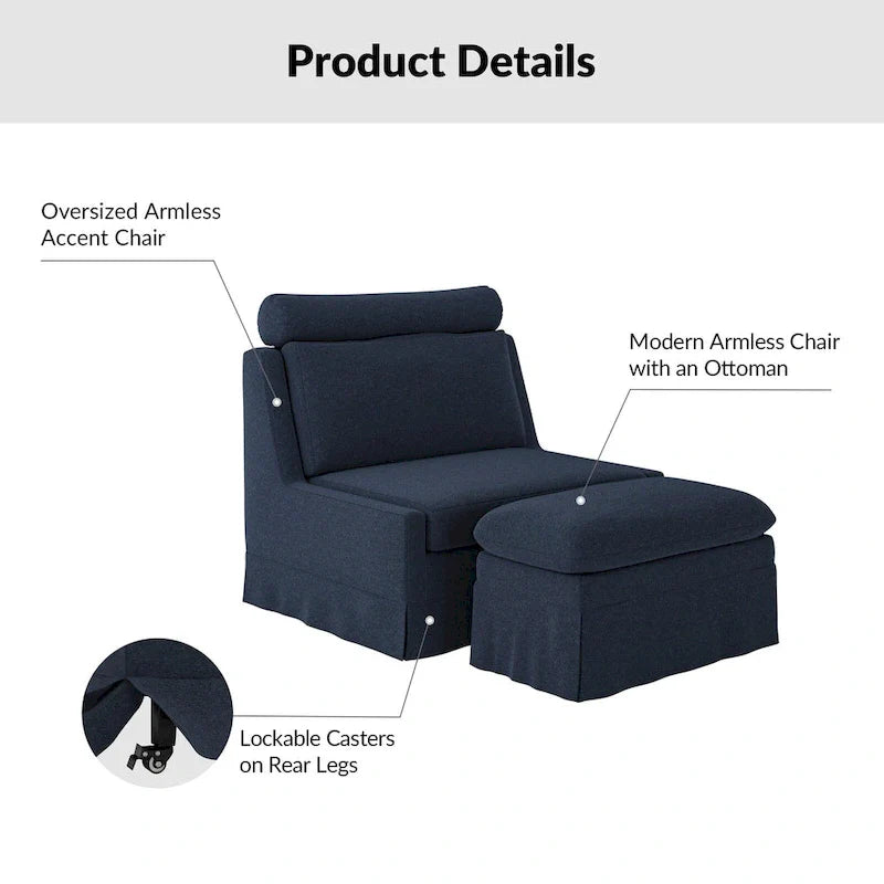 Modern 45" Anne Slipcovered Chair with Ottoman by HULALA HOME 16
