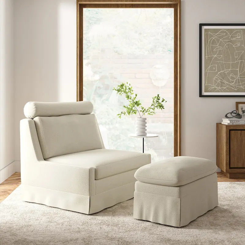 Modern 45" Anne Slipcovered Chair with Ottoman by HULALA HOME 21
