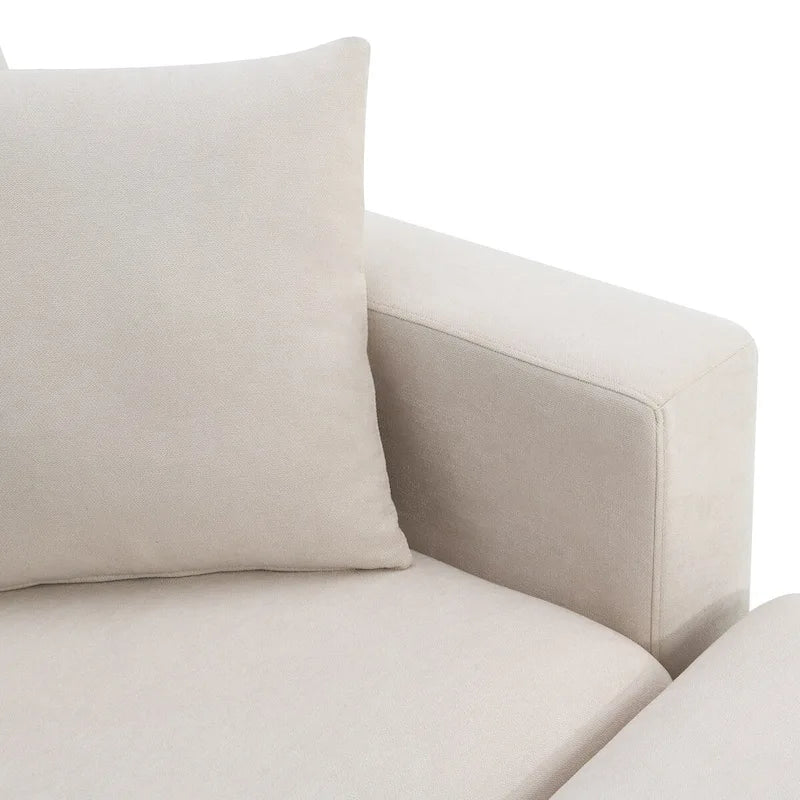 Contemporary L-Shaped Sectional Sofa Set with 2 Complimentary Pillows, 4-Seater Polyester Couch and Convertible Ottoman 5