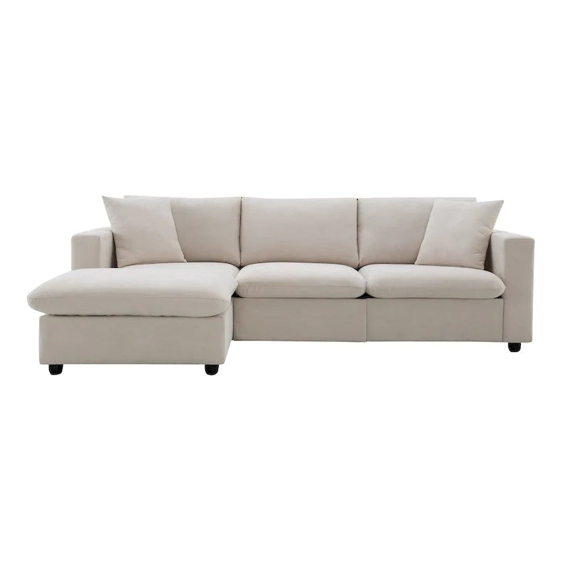 Contemporary L-Shaped Sectional Sofa Set with 2 Complimentary Pillows, 4-Seater Polyester Couch and Convertible Ottoman 9