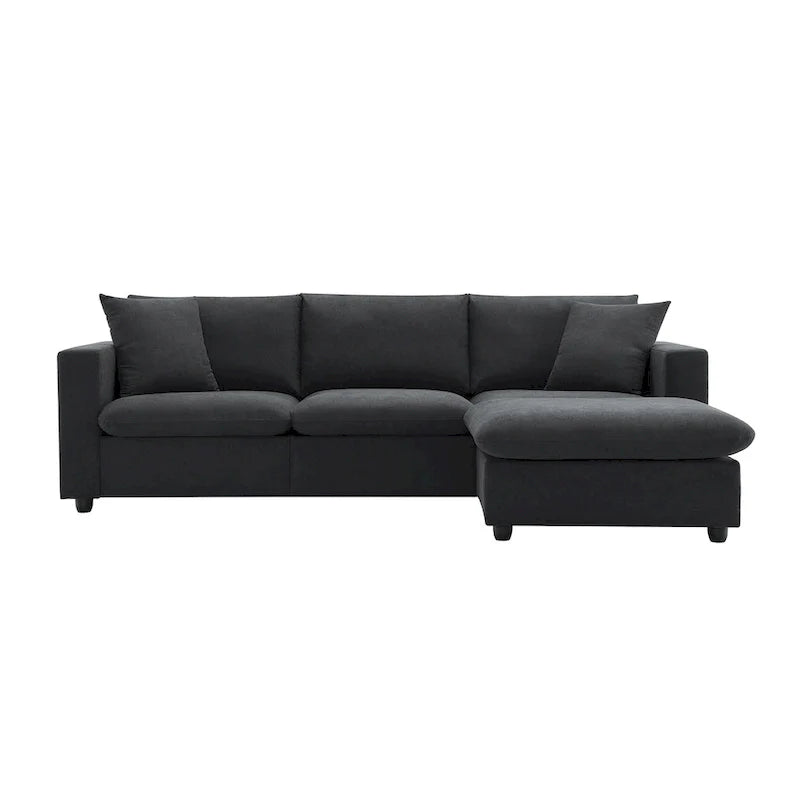 Contemporary L-Shaped Sectional Sofa Set with 2 Complimentary Pillows, 4-Seater Polyester Couch and Convertible Ottoman 11