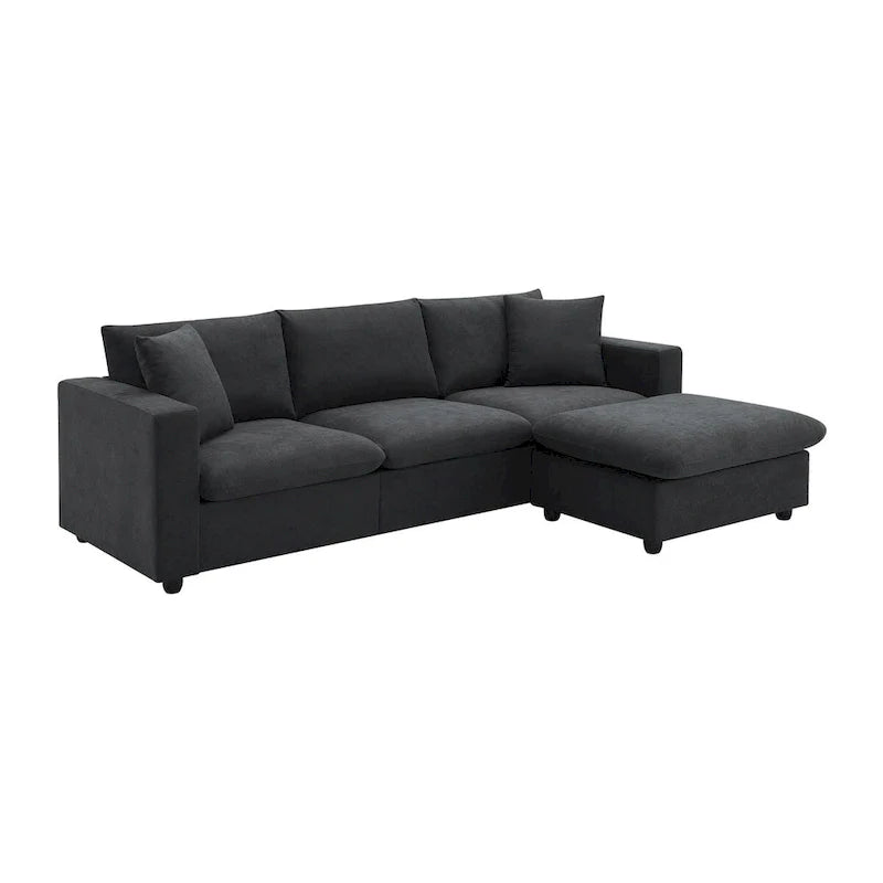 Contemporary L-Shaped Sectional Sofa Set with 2 Complimentary Pillows, 4-Seater Polyester Couch and Convertible Ottoman 12