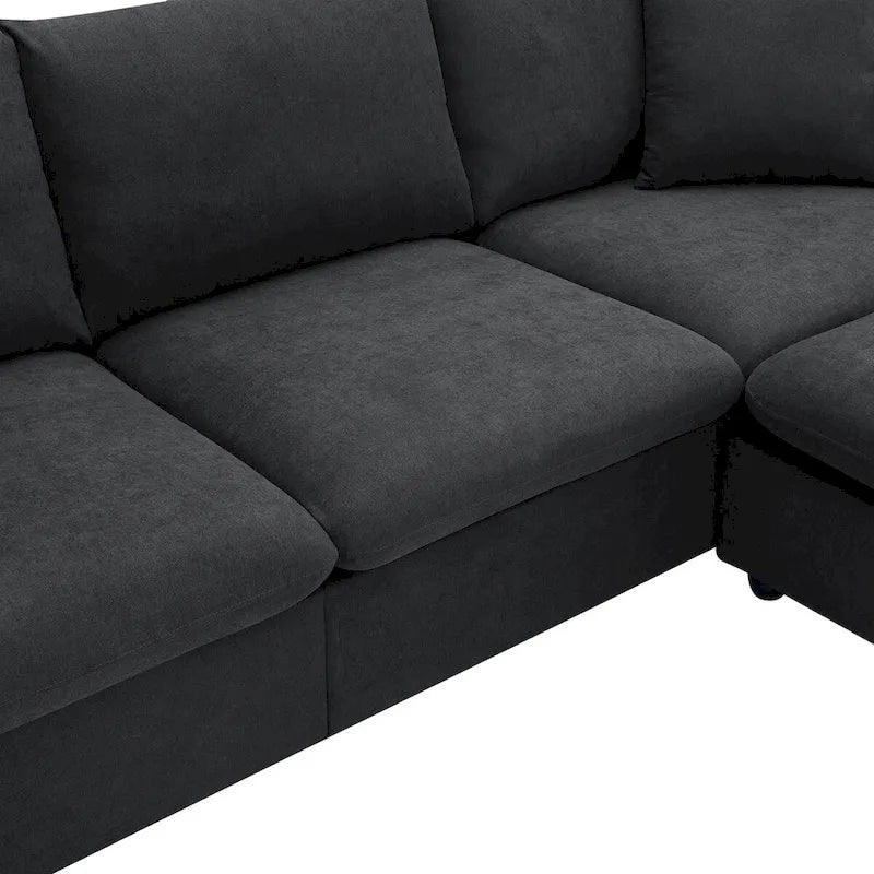 Contemporary L-Shaped Sectional Sofa Set with 2 Complimentary Pillows, 4-Seater Polyester Couch and Convertible Ottoman 13