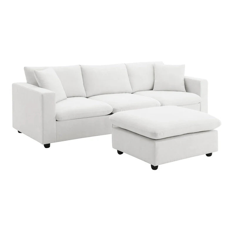 Contemporary L-Shaped Sectional Sofa Set with 2 Complimentary Pillows, 4-Seater Polyester Couch and Convertible Ottoman 18