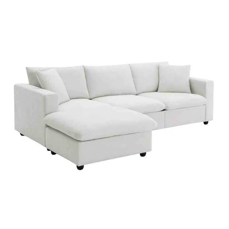 Contemporary L-Shaped Sectional Sofa Set with 2 Complimentary Pillows, 4-Seater Polyester Couch and Convertible Ottoman 19