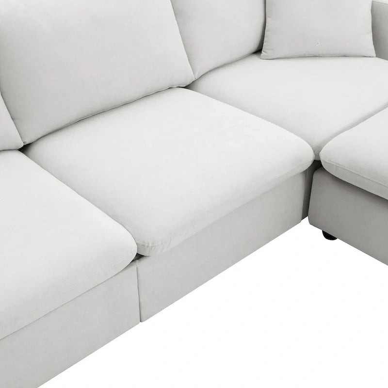 Contemporary L-Shaped Sectional Sofa Set with 2 Complimentary Pillows, 4-Seater Polyester Couch and Convertible Ottoman 20