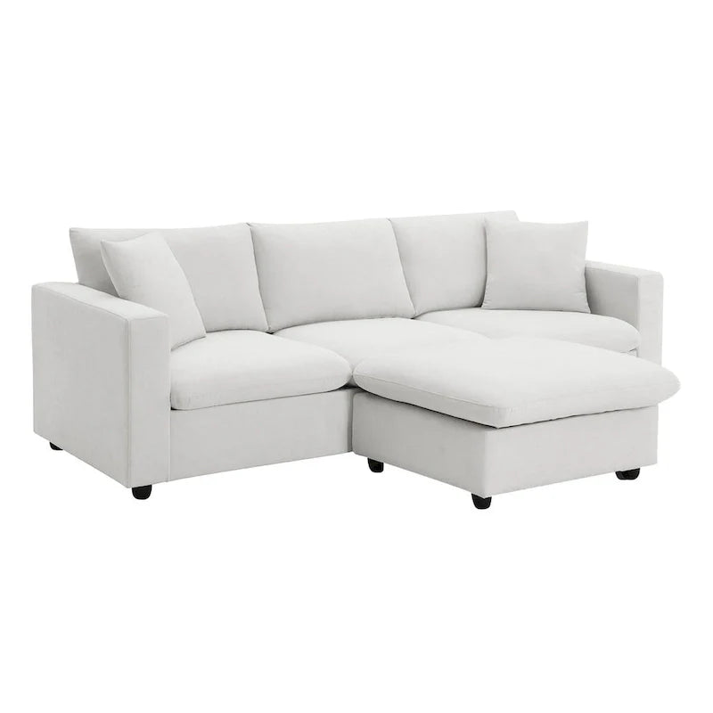 Contemporary L-Shaped Sectional Sofa Set with 2 Complimentary Pillows, 4-Seater Polyester Couch and Convertible Ottoman 23