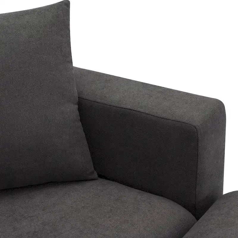 Contemporary L-Shaped Sectional Sofa Set with 2 Complimentary Pillows, 4-Seater Polyester Couch and Convertible Ottoman 26