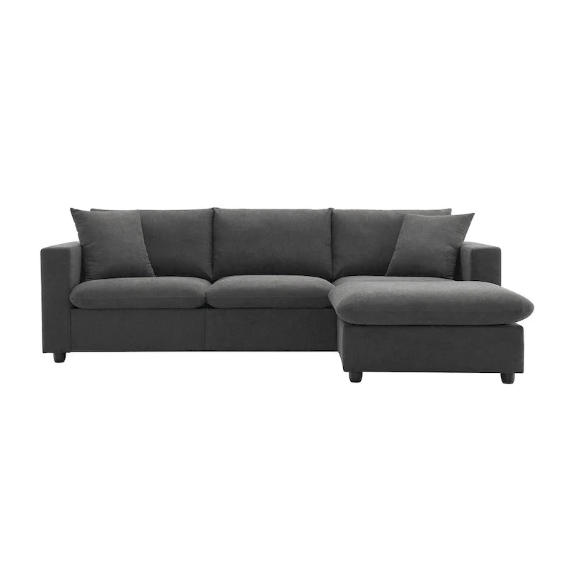 Contemporary L-Shaped Sectional Sofa Set with 2 Complimentary Pillows, 4-Seater Polyester Couch and Convertible Ottoman 28