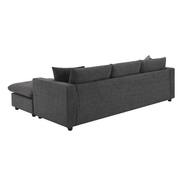 Contemporary L-Shaped Sectional Sofa Set with 2 Complimentary Pillows, 4-Seater Polyester Couch and Convertible Ottoman 29