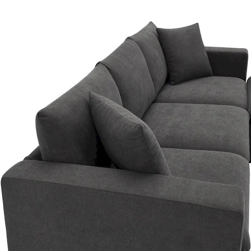 Contemporary L-Shaped Sectional Sofa Set with 2 Complimentary Pillows, 4-Seater Polyester Couch and Convertible Ottoman 31
