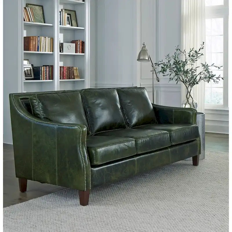 Vintage Essex Distressed Green Top Grain Leather Sofa 1